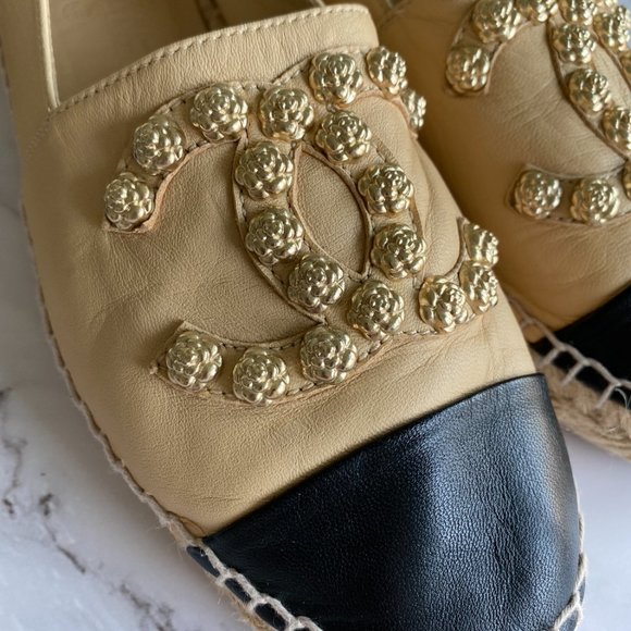 CHANEL Lambskin Camellia Studded Espadrilles EU 37 - Picture 8 of 12